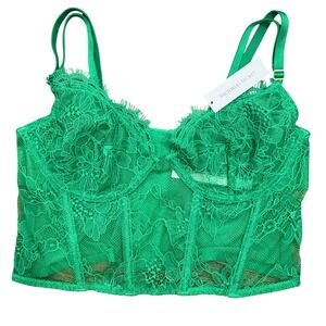 Victoria's Secret Corset Bustier Bra Top Green Lace Wire Underwire S Romantic